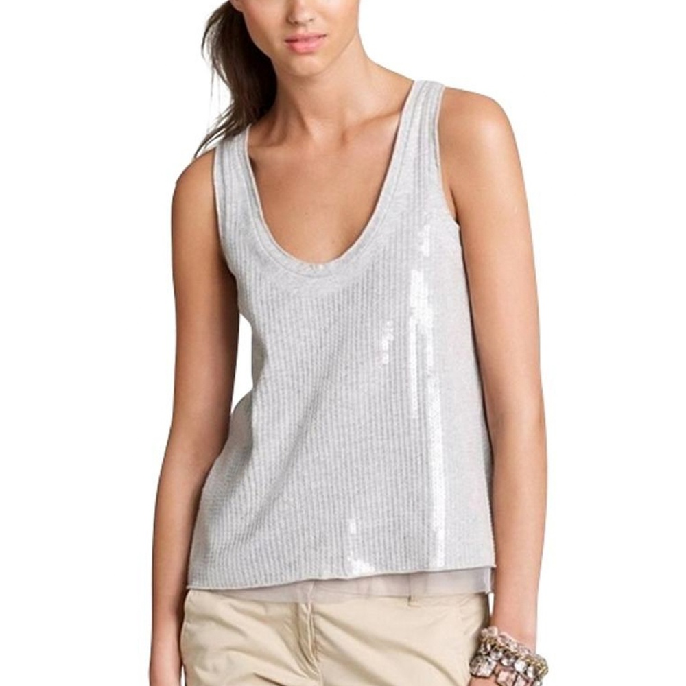 J. CREW COLLECTION Heathered Gray Sequin Front Tank Top - Picture 1 of 6